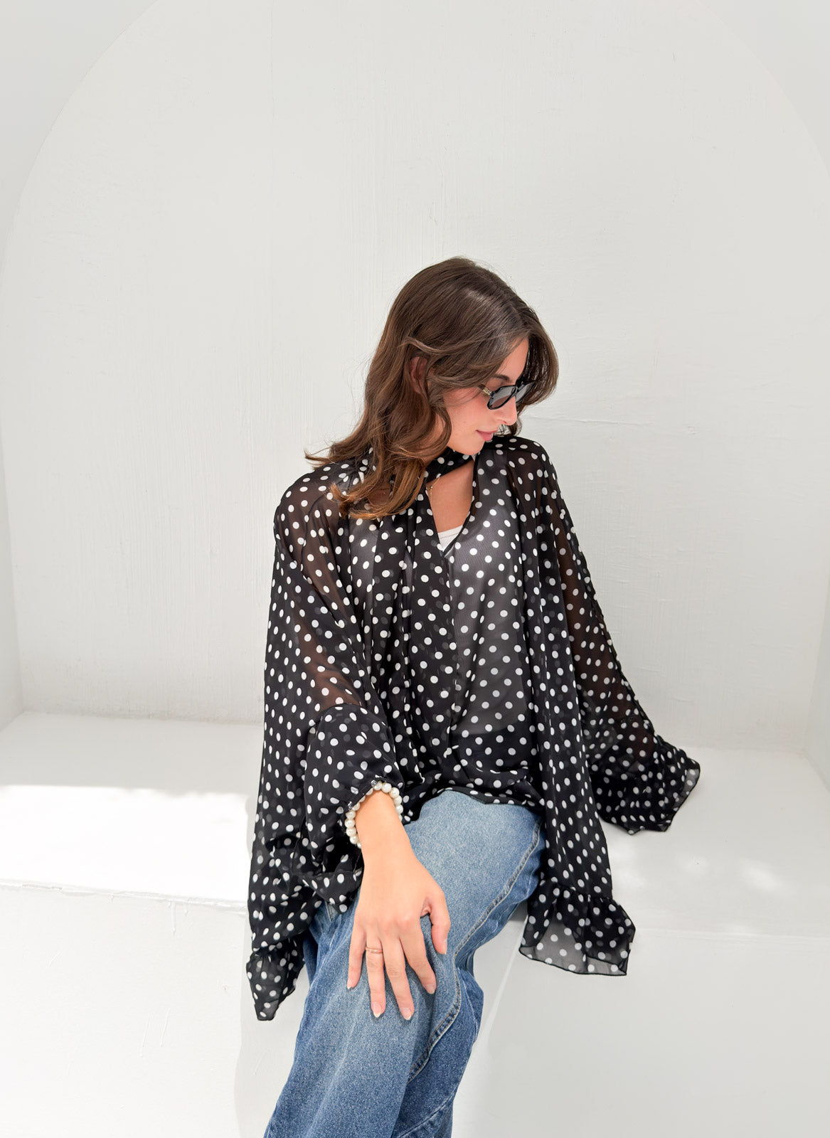 Aria Chiffon Blouse Black Polka Dot