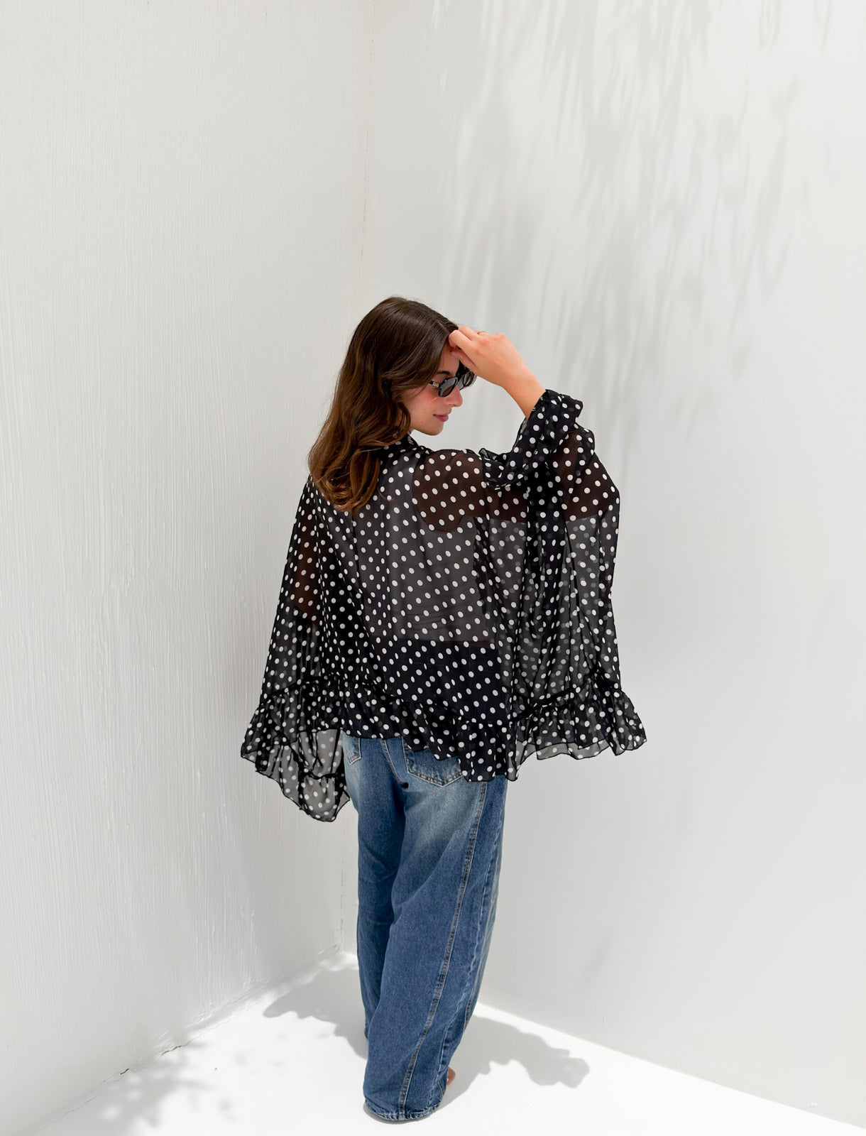 Aria Chiffon Blouse Black Polka Dot