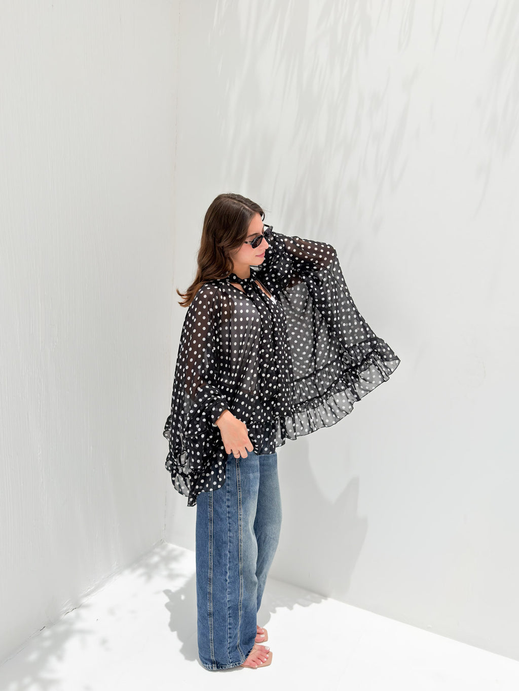 Aria Chiffon Blouse Black Polka Dot