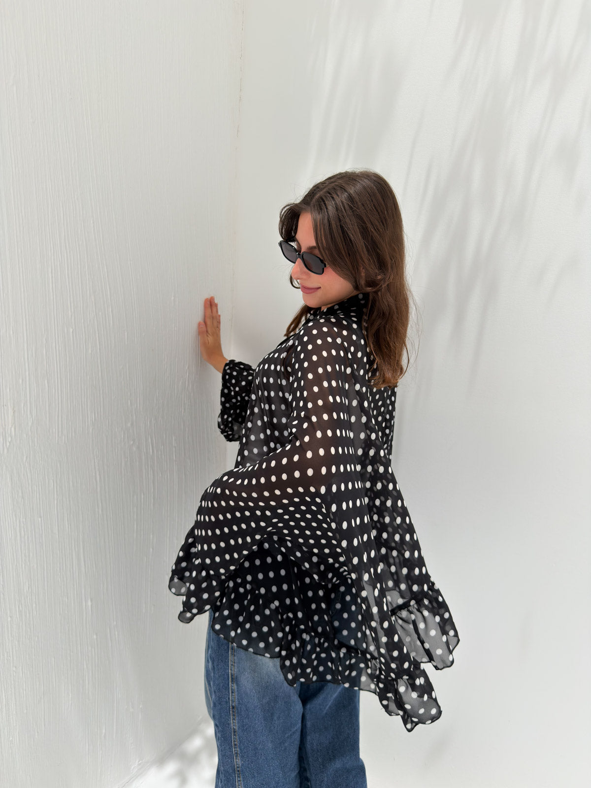 Aria Chiffon Blouse Black Polka Dot